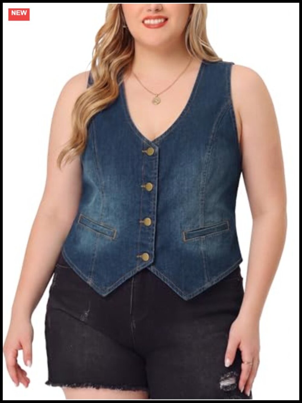 Women's Plus Size Denim Vest Button Down V Neck Sleeveless Jean Vest Western
